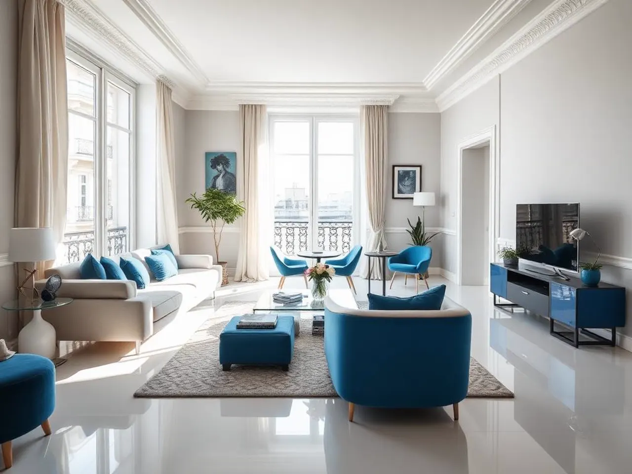 Salon parisien impeccable après un ménage professionnel
